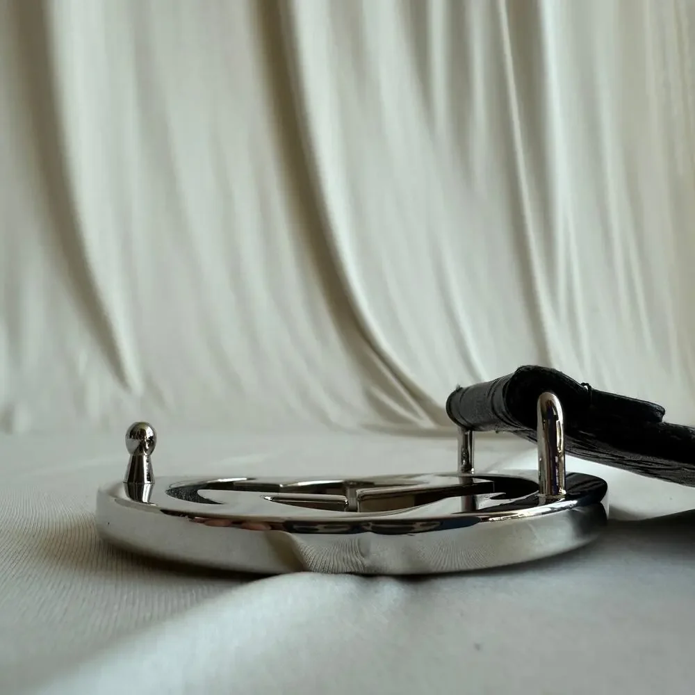 Gucci Guccissima Leather Belt - Black, Silver Interlocking G, Size 95cm